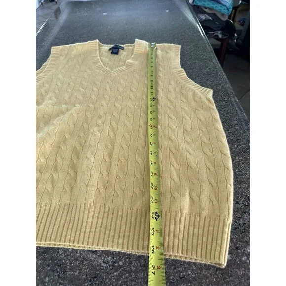 Paul Fredrick Cashmere Merino Wool Yello Cable Knit Sweater Vest Men’s Sz XLarge - Picture 7 of 8